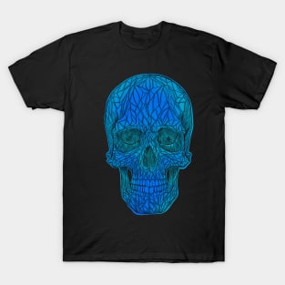 Stained Glass Skull Design - blue with black outline T-Shirt